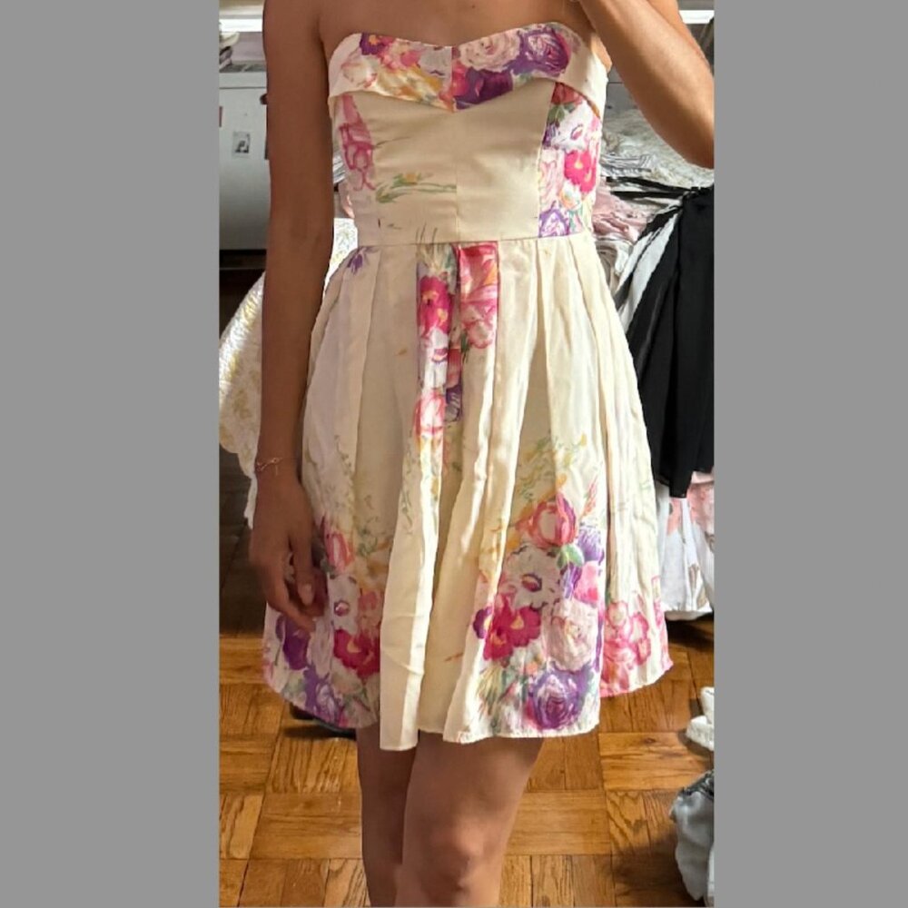 Betsey Johnson Silk floral strapless dress
